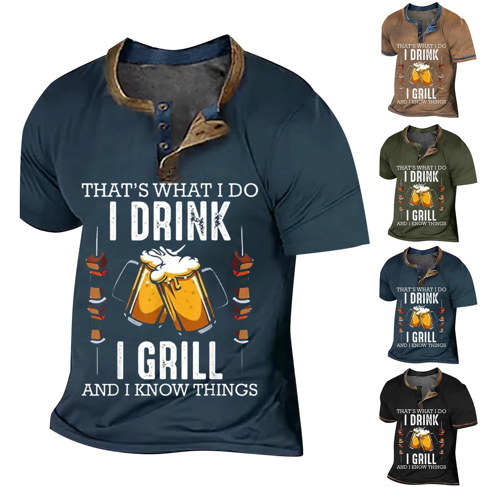 Wahaha123 Heren T-shirt T-shirts Grafische tekst Zwart Militair Groen Zwembad Donkergrijs 3D-printen Straat Informeel Korte mouw Button-down Gedrukt Kleding Basic S Vloot
