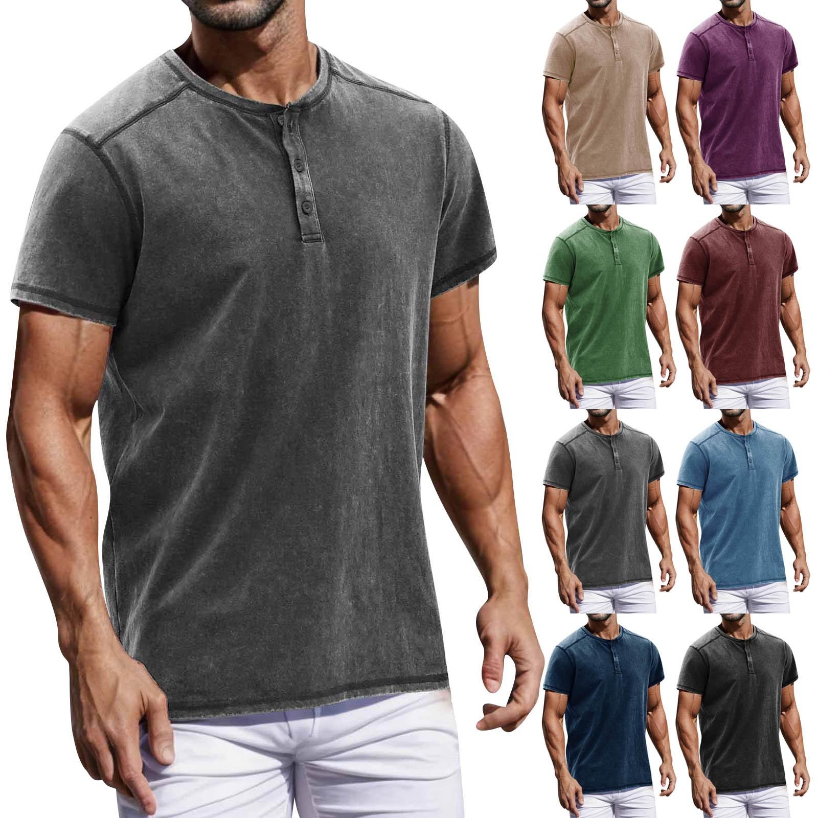 Wahaha123 Vintage zomer heren T-shirt streetwear 3 knoppen open vlieg losse kleding print korte mouw T-shirt S paars