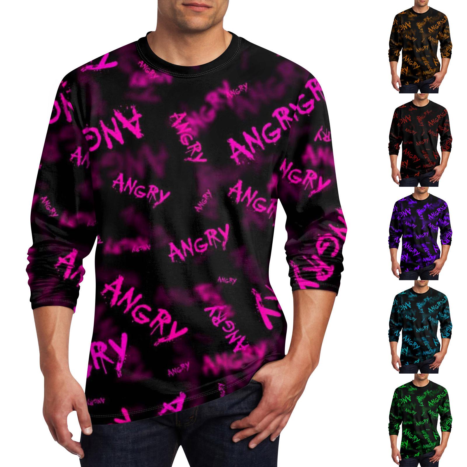 Wahaha123 Heren T-shirt O-hals Kleding Kleding Buiten Lange Mouw Print Modeontwerper Vintage L paars