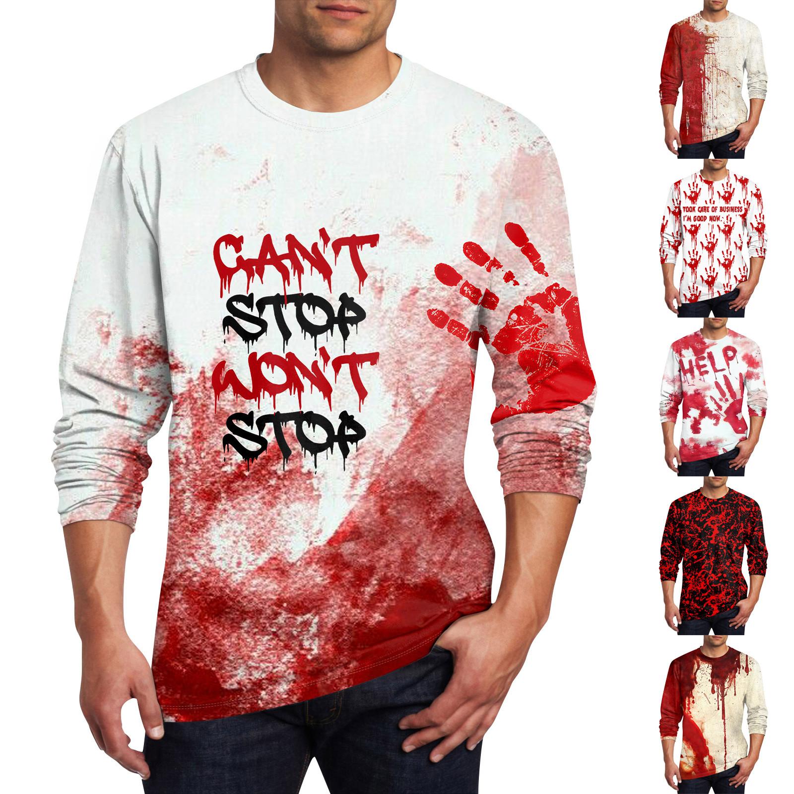 Wahaha123 Heren T-shirt O-hals Kleding Kleding Buiten Lange Mouw Print Modeontwerper Vintage XL cinnaber