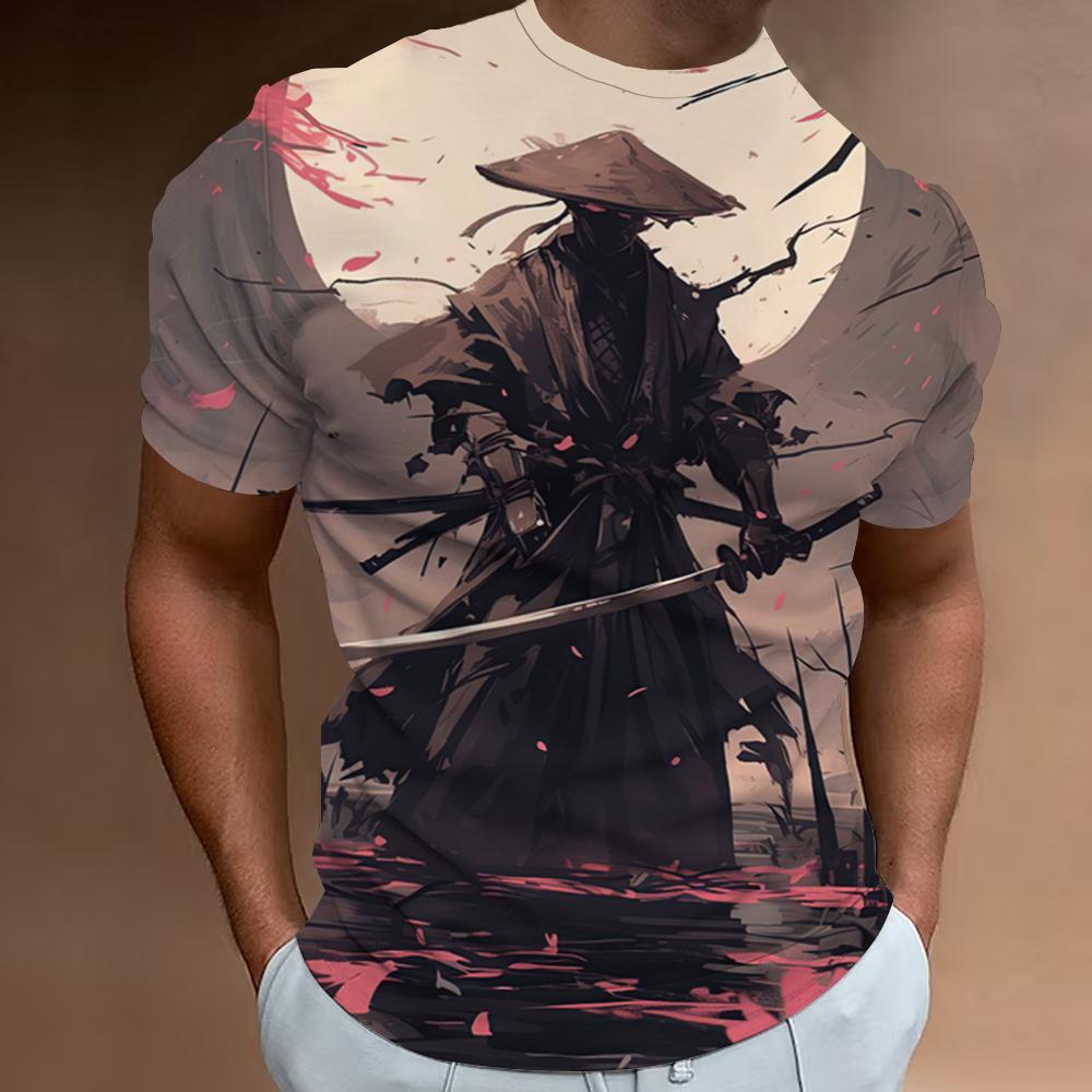 ETST 009 Retro T-shirts voor heren 3D Samurai Print Korte mouwen Tops Zomer Casual T-shirt Heren Korte mouwen Oversized Herenkleding XS