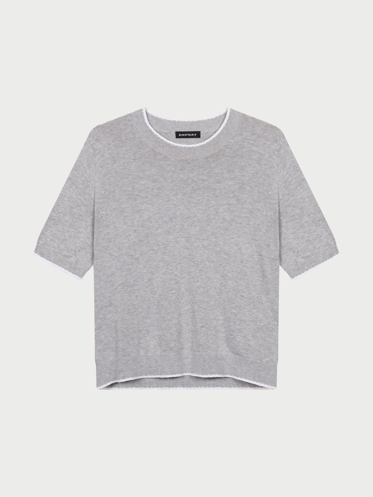 REPEAT cashmere Trui met korte mouw en contrastnaden