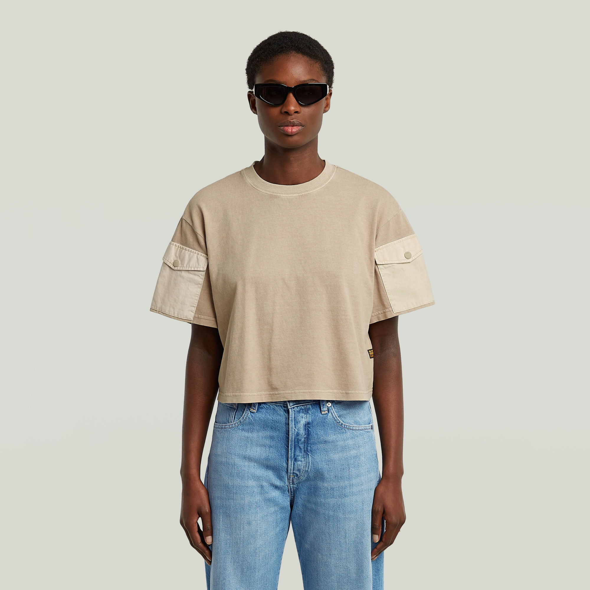 G-Star RAW Washed Mix Boxy Cropped T-shirt - Beige - Dames