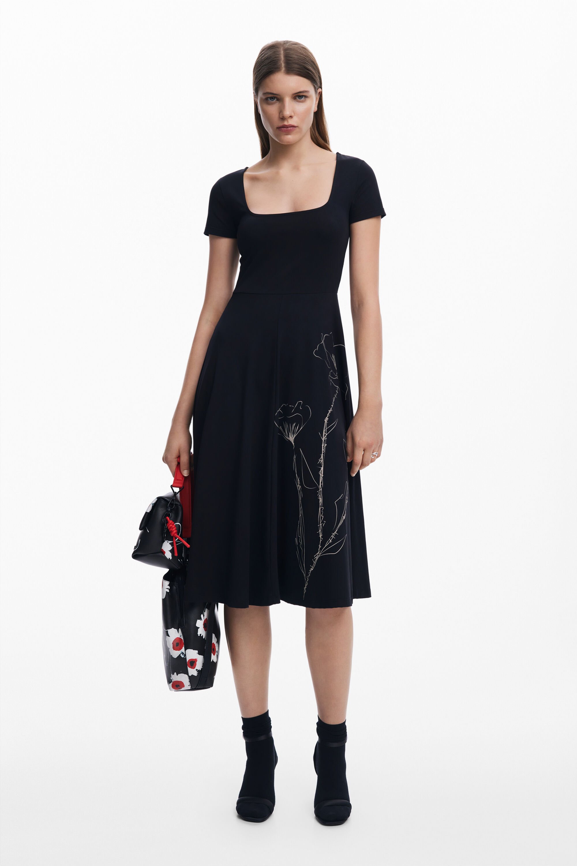 Desigual Laag uitgesneden midijurk - BLACK