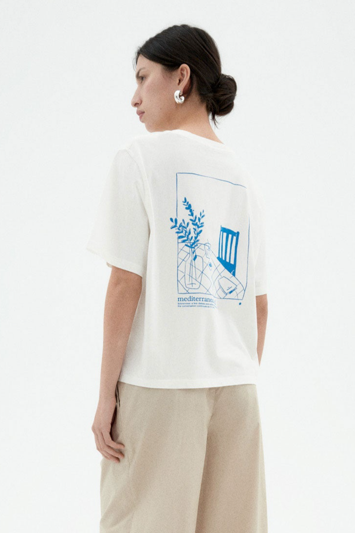 Thinking mu Damen vegan T-Shirt Lucia Tischtuch WeiÃŸ & Blau