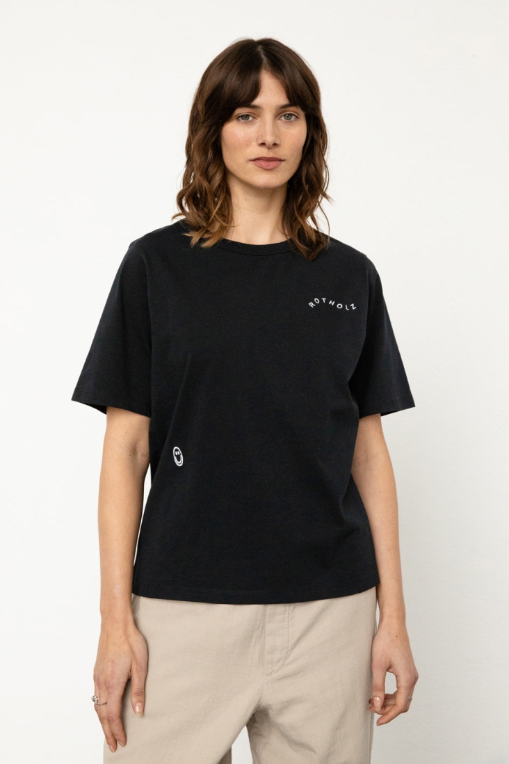 Rotholz Damen vegan T-Shirt Wavy Logo Schwarz