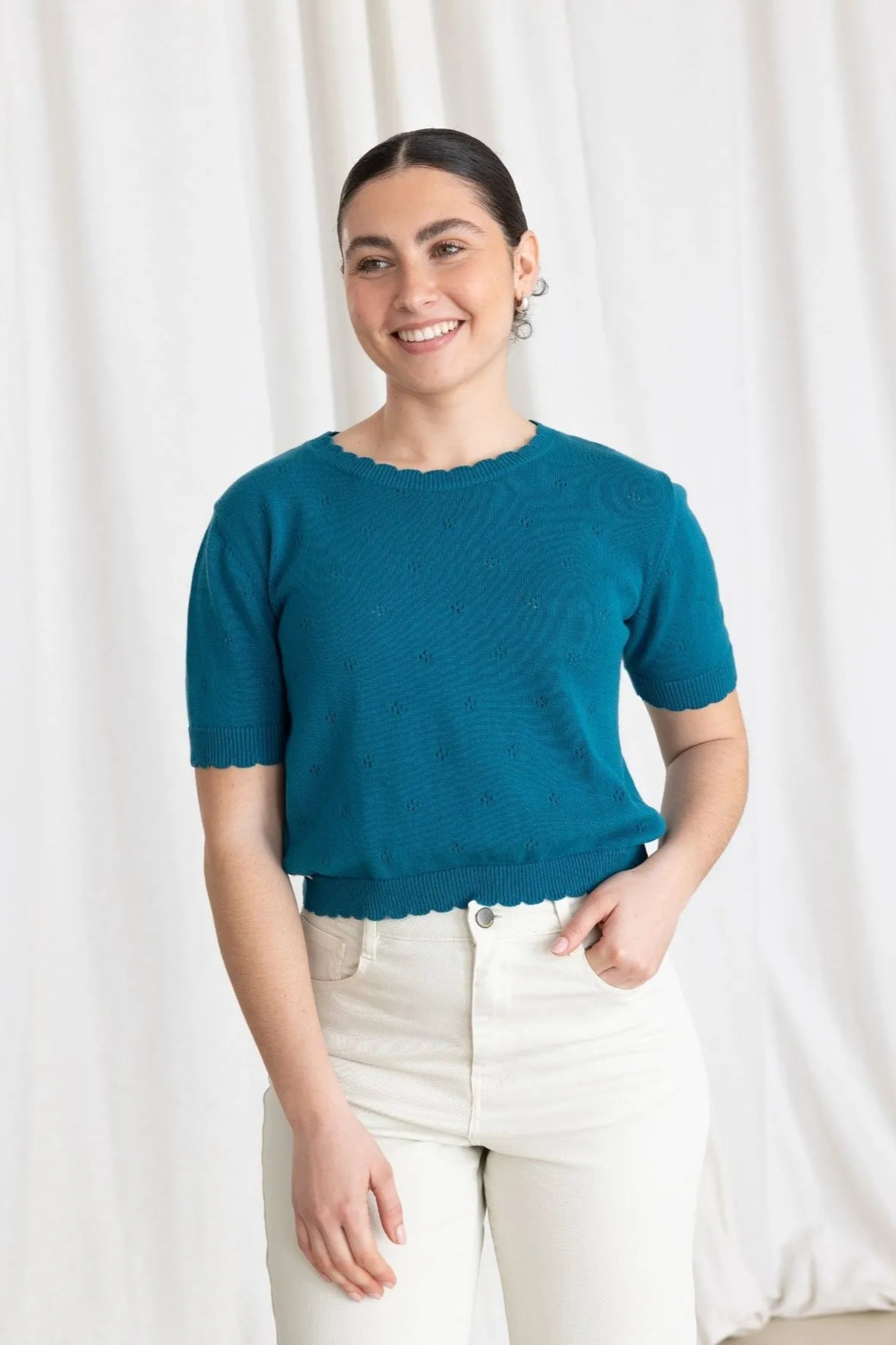 Clotsy Damen vegan Top Kurzarm Ozeanblau