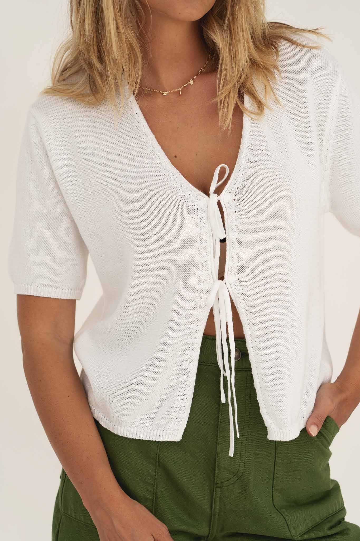 NÃ¤z Damen vegan Top Olivia Tie Front WeiÃŸ