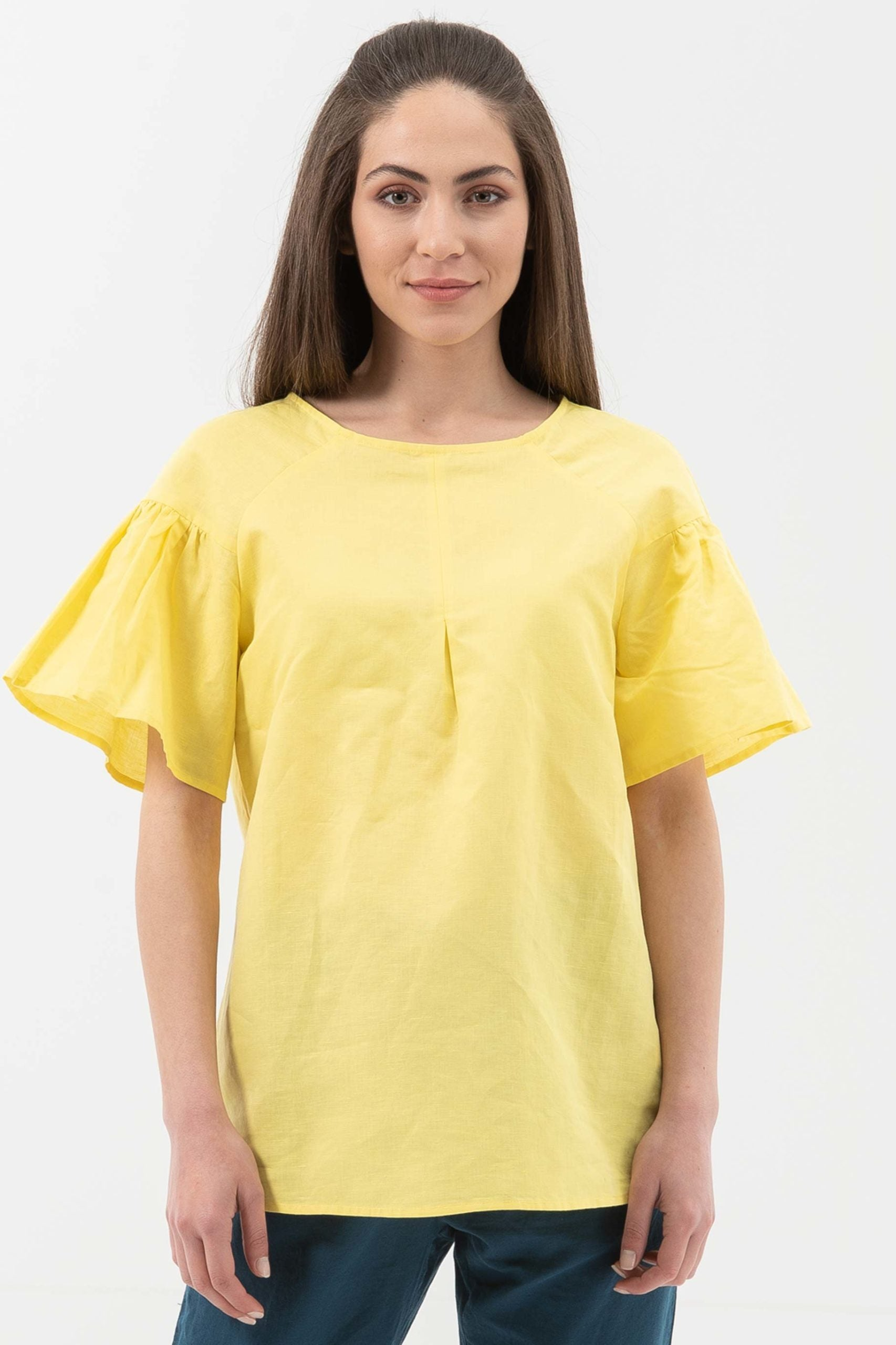 ORGANICATION Damen vegan Bluse VolantsÃ¤rmeln Gelb