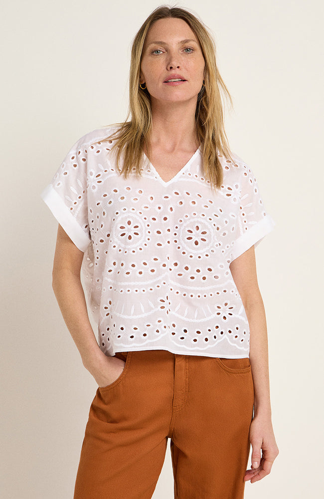 LANIUS Damen vegan Bluse Broderie WeiÃŸ