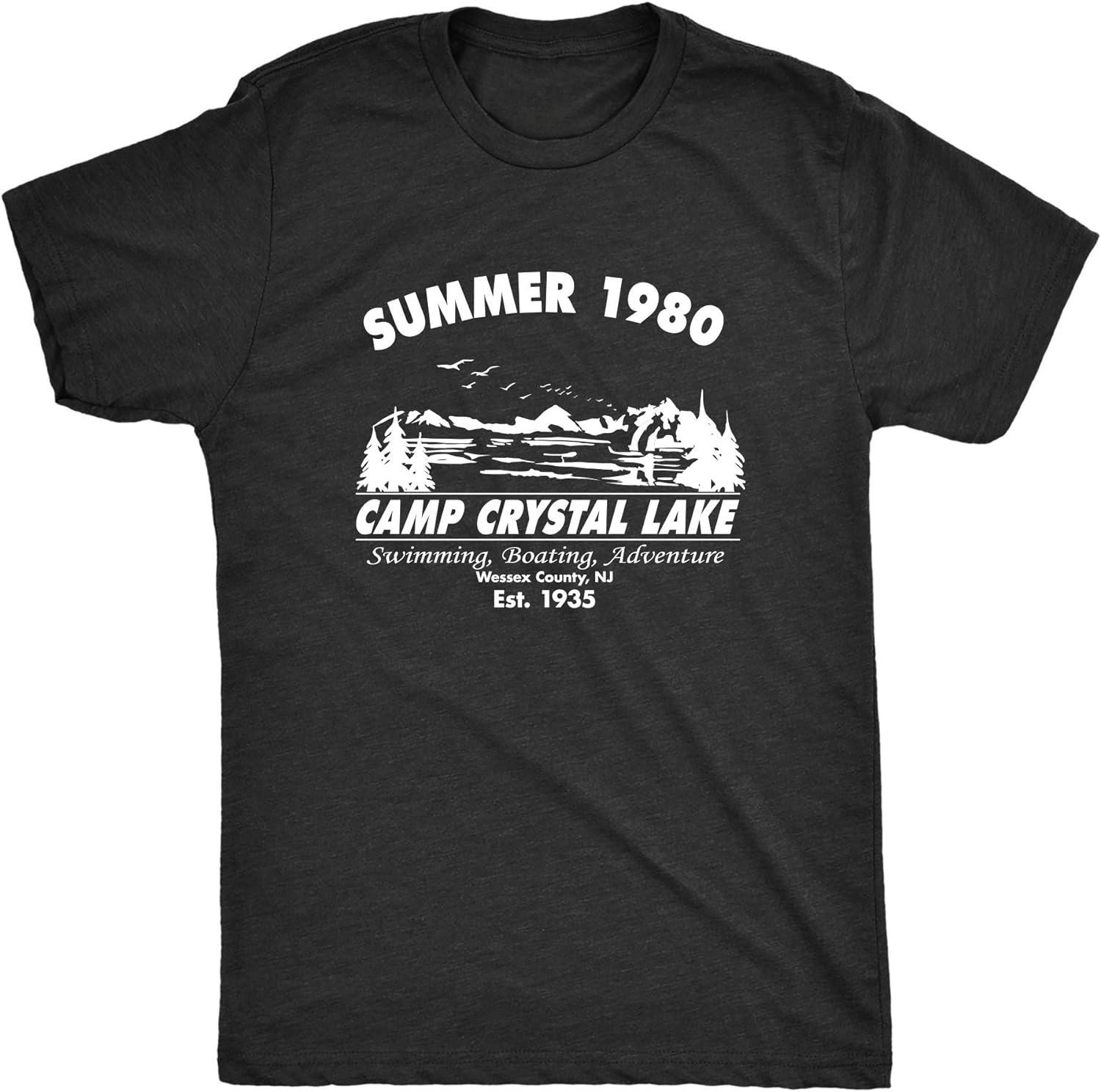 ETST 009 Camp Crystal Lake 1980 Spooky Halloween Grafische Nieuwigheid Funy Heren T-shirt Tees Outdoor Camping Groepskleding Cadeau Vintage Tops XL