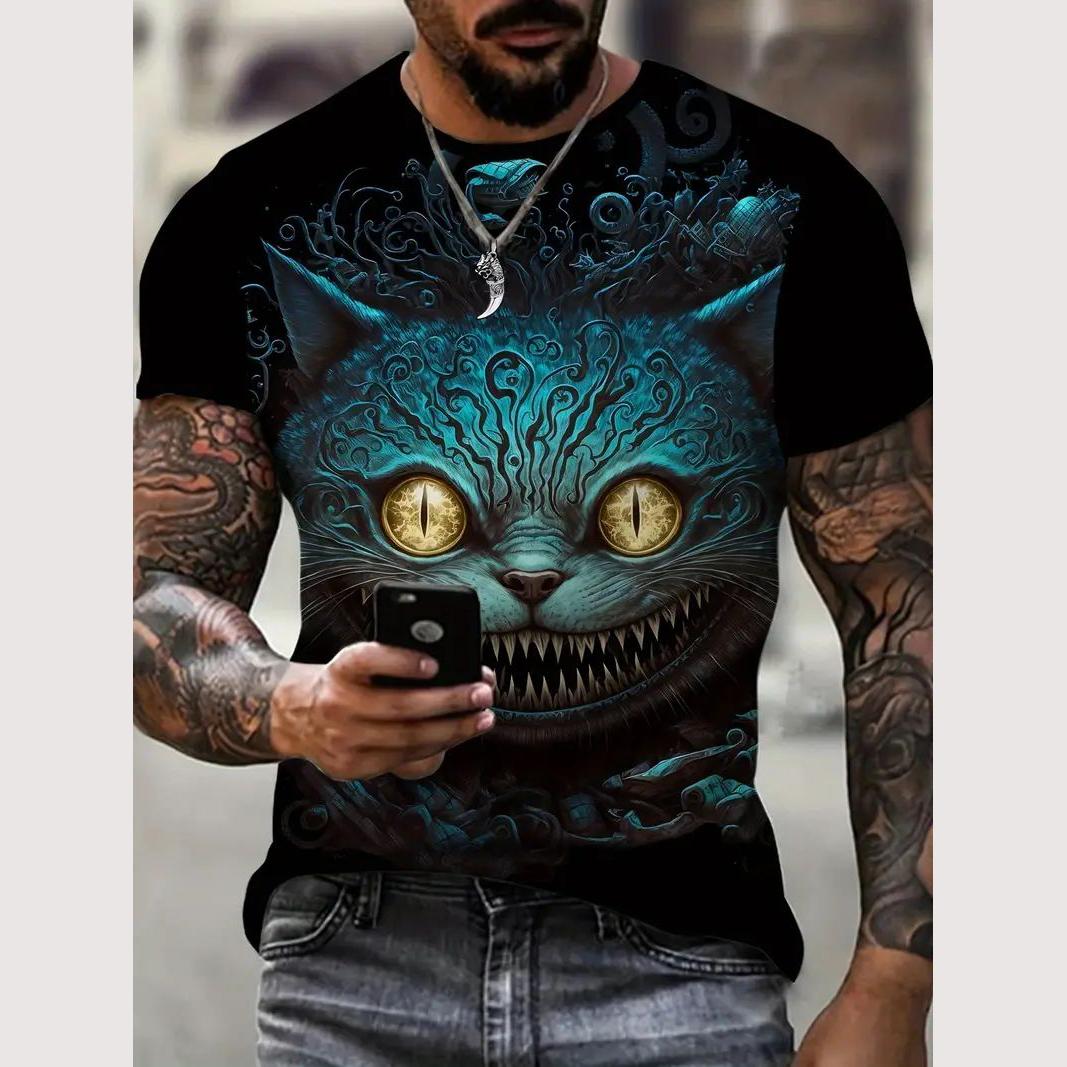 Chaokebang Zomer dieren T-shirt voor heren 3D kattenpatroon print T-shirt Casual korte mouw T-shirt Mode heren oversized kleding 2XL