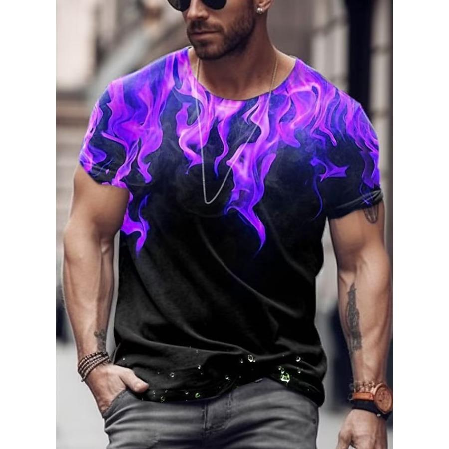 HerSight Summer Burning Heren Casual Losse Korte Mouw T-shirt Gradiënt Kleur 3D Geprint Ronde Hals T-shirt Vuur 3XL