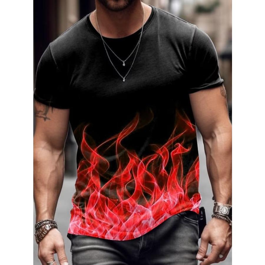 ForYourBeauty Summer Burning Heren Casual Losse Korte Mouw T-shirt Gradiënt Kleur 3D Geprint Ronde Hals T-shirt Vuur 6XL