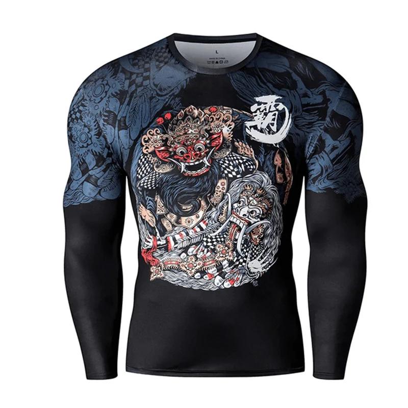 ETST 012 Heren Zomer Herfst Casual 3D Print Lange Mouw T-shirt Zwart O Hals Slim Fit Mannelijke Grafische Tees Top Hombre Ropa Fitness T-shirt 4XL