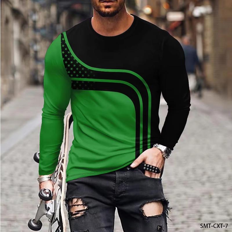 Forever Men Heren T-shirt met lange mouwen, retro 3D-print, kleurblokprint, vintage nieuwigheid, stijlvolle T-shirts voor de herfst, herenkleding 6XL