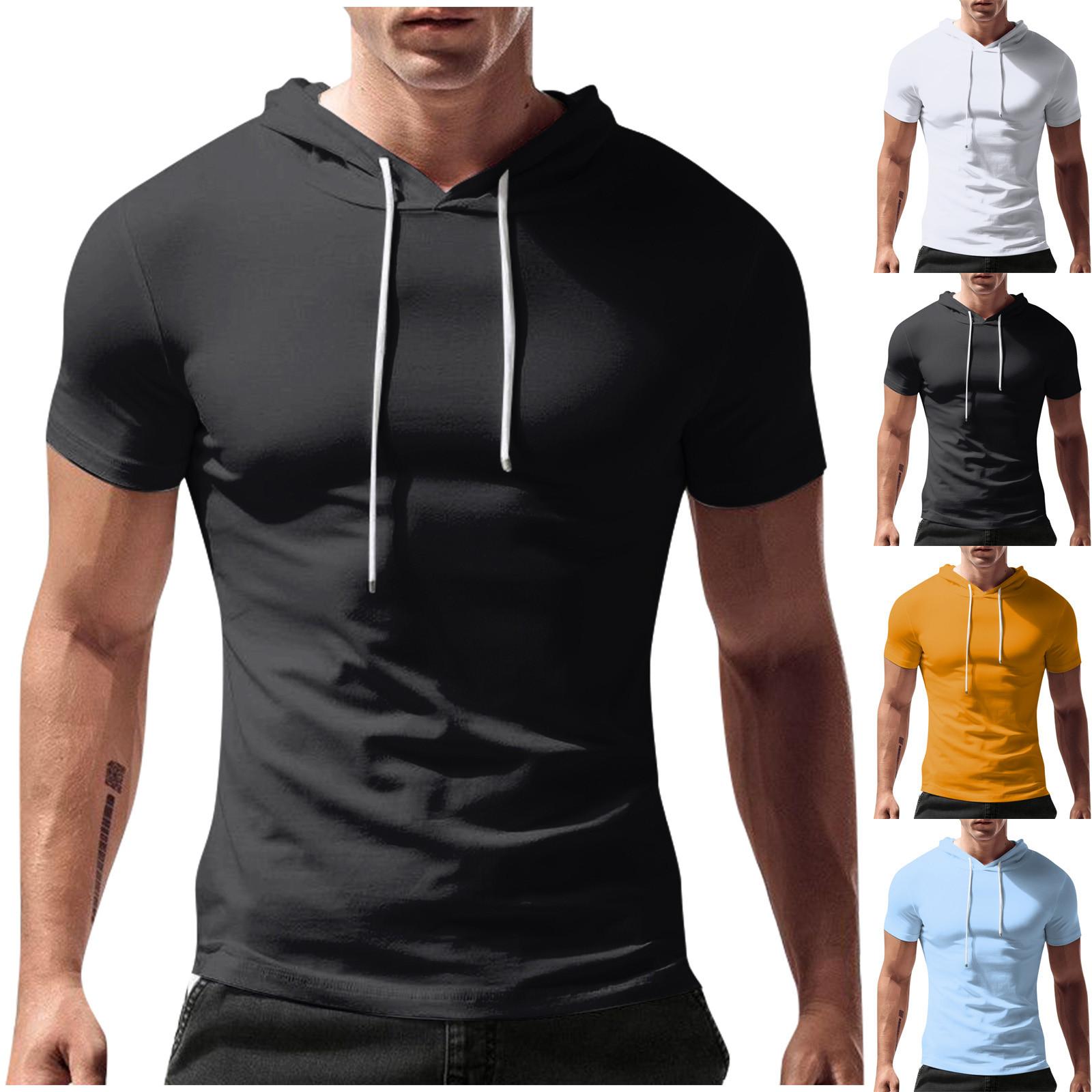 Kaixindianpu Zomers capuchon T-shirt met korte mouwen voor heren, losse casual sweatshirt L wit