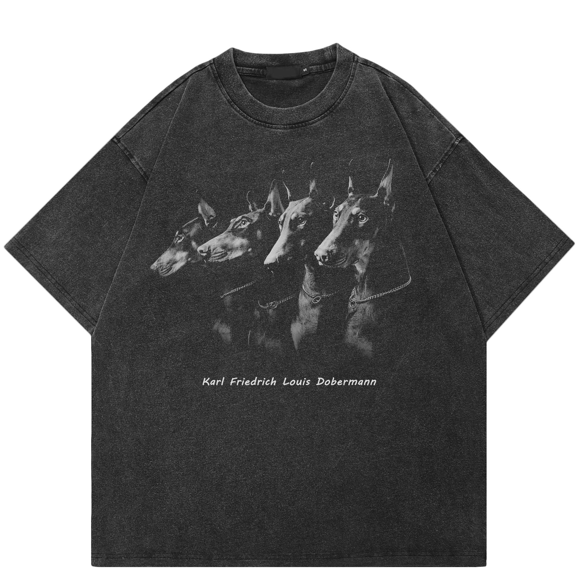AKIN QUARTER 24 Streetwear Dobermann Unisex T-shirt Katoenen T-shirt Unisex Tops Tees Zomer Korte Mouwen T-shirt XXL zwart