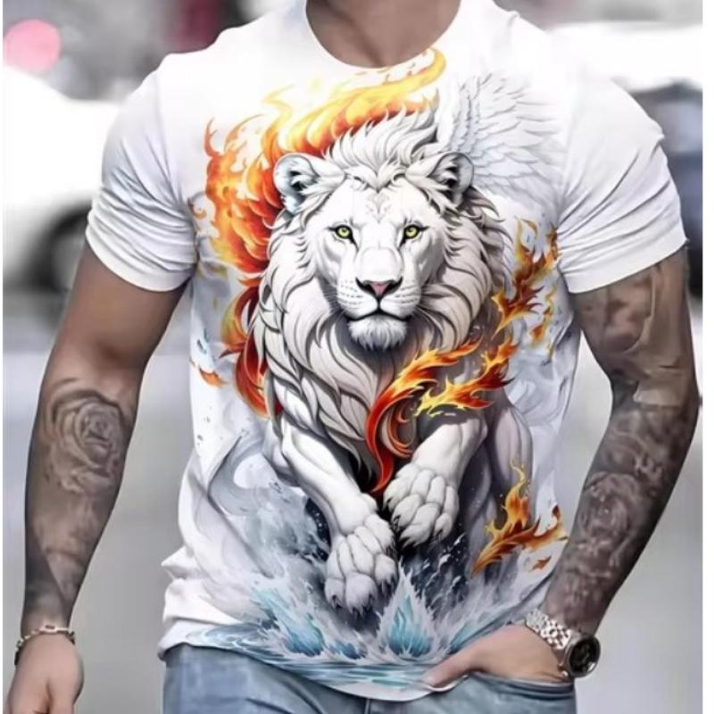 ForYourBeauty Mode Leeuw Patroon Bedrukt Heren T-shirt Straatmode Harajuku Ronde Hals Korte Mouw Retro Grote Comfortabele Tops 6XL