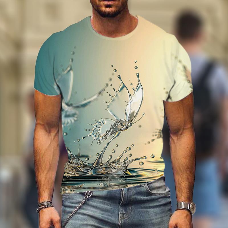 HerSight 3D-print T-shirt met korte mouwen, top voor heren, sportkleding, zomer, ronde hals, plus size heren, eenvoudige T-shirts 6XL