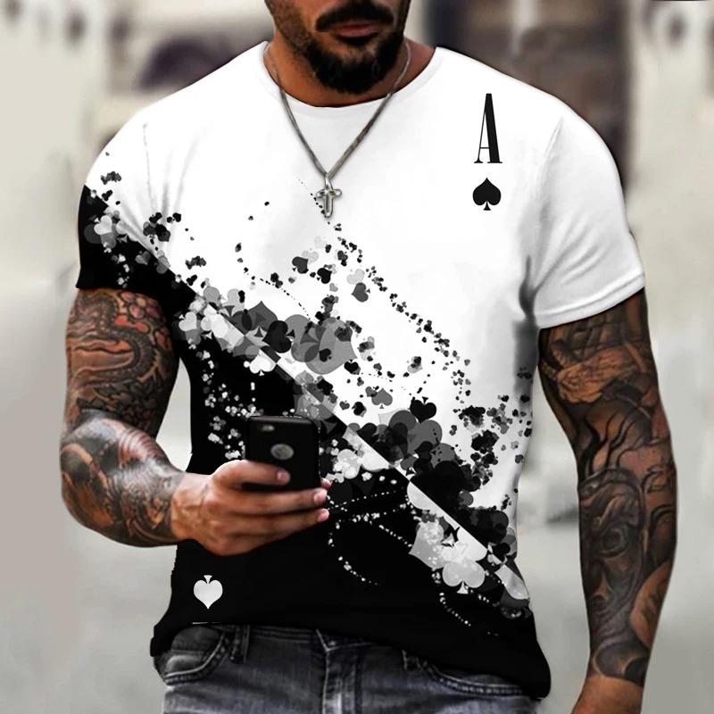 HerSight Heren Unisex T-shirt 3D Zwart-Wit Poker Bedrukt Zomer Heren Ronde Hals Casual Heren Korte Mouw Top Streetwear 6XL
