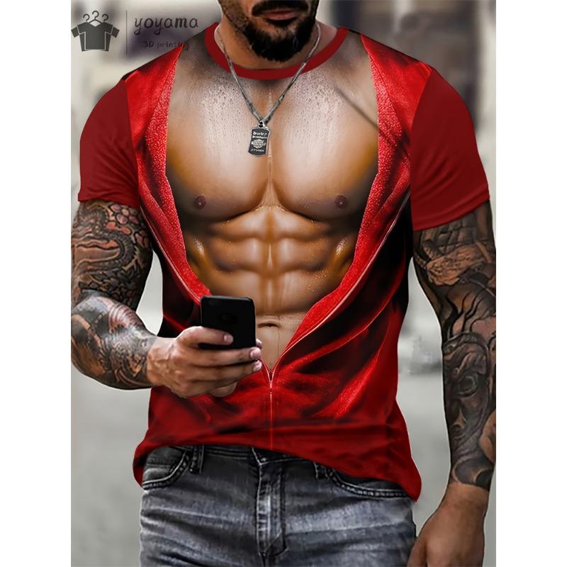ETST0013 Grappige 3D-print spier bedrukte T-shirt sportschoolkleding heren zomer streetwear T-shirt tops harajuku mode korte mouw tee 5XL
