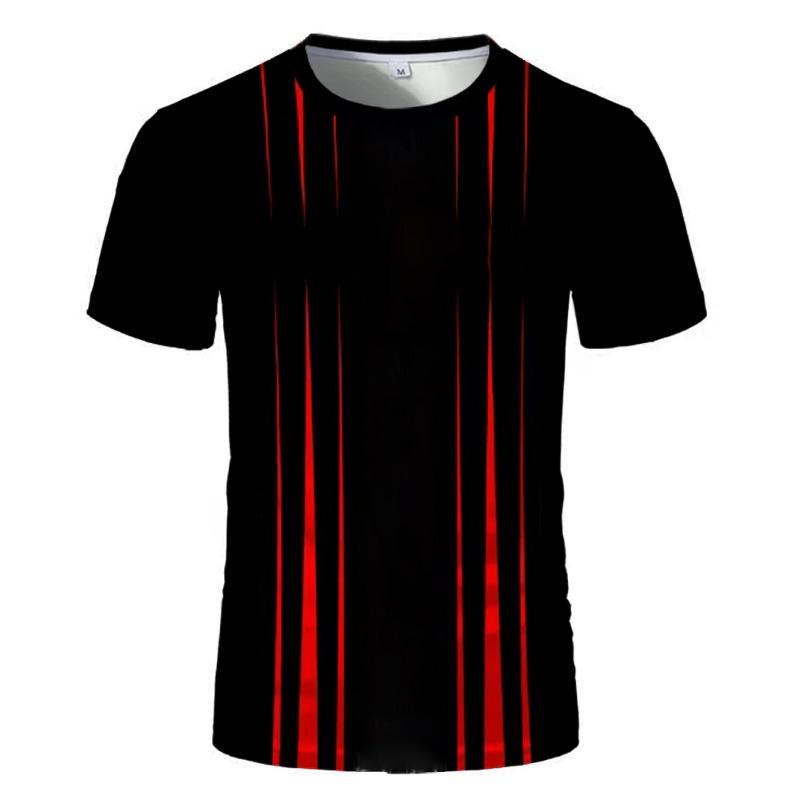 ETST0013 Zwart Rood Persoonlijkheid Gestreepte Heren T-shirts Hip Hop Trend Grappige Streetwear 3D Geprint O-hals Korte Mouw T-shirts S