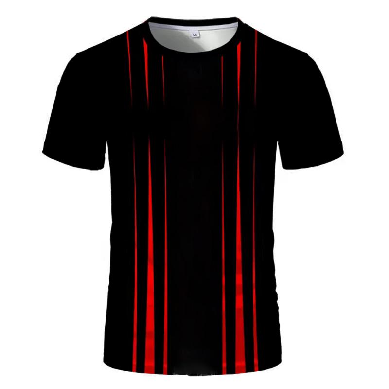 ETST 011 Zwart Rood Persoonlijkheid Gestreepte Heren T-shirts Hip Hop Trend Grappige Streetwear 3D Geprint O-hals Korte Mouw T-shirts XS