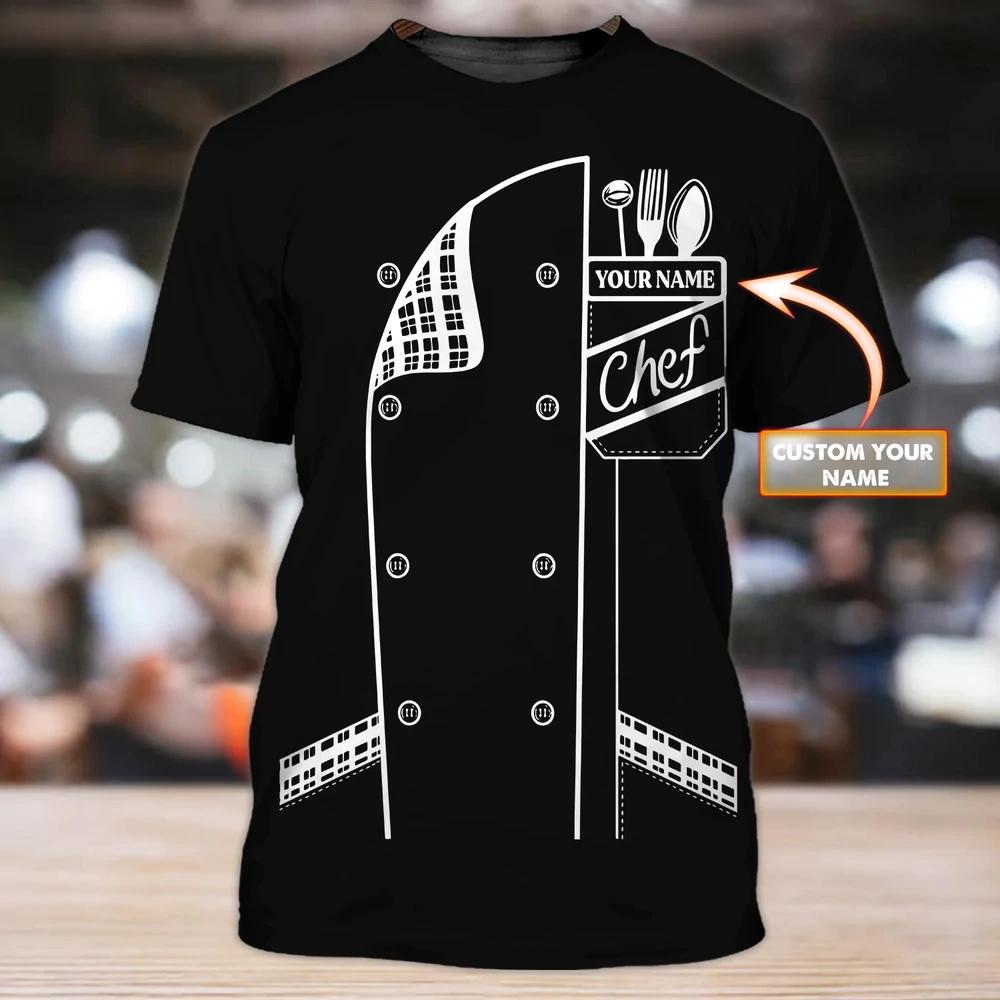 Xuhaijian02 Chef-koksuniform voor heren, gepersonaliseerd T-shirt met naam, 3D-print, informeel, 2025, snel drogend en ademend, grote maat L