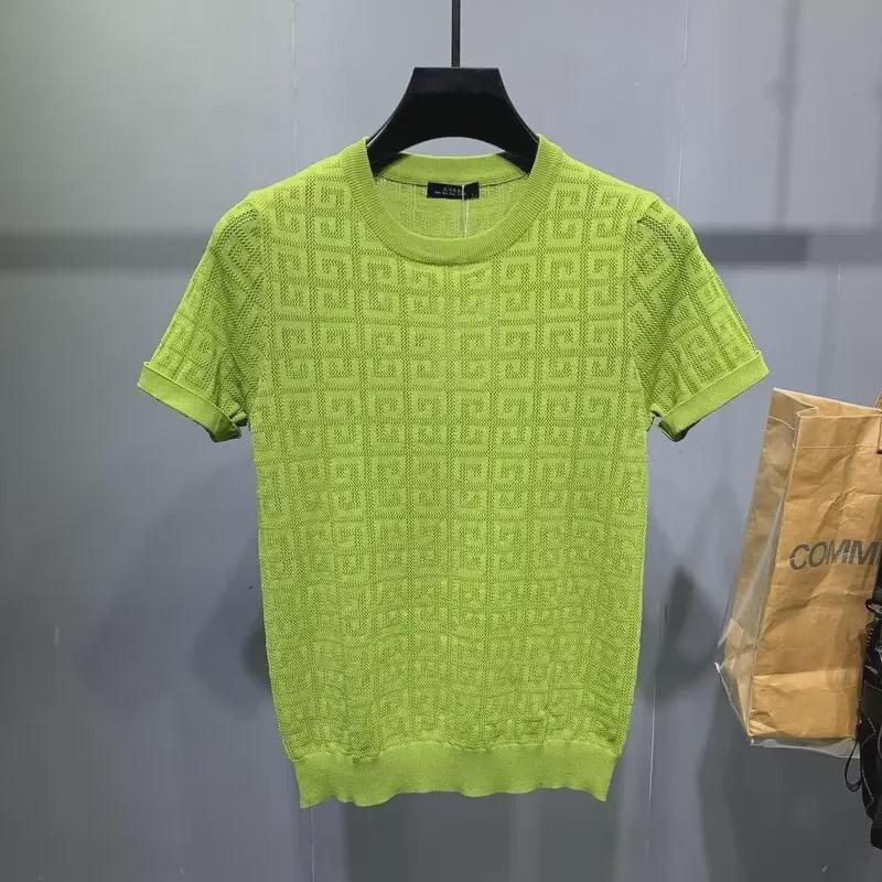 VantaGoods Heren Slim Fit Jacquard Ice Silk Knit T-shirt - Korte Mouw Zomer Trendy, Veelzijdig & Comfortabel XL geel