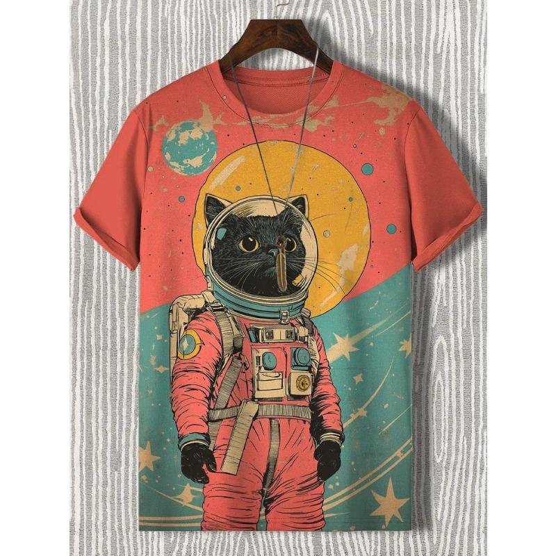 ETST 012 Heren Dieren Grappige Kat Bedrukt T-shirt Korte Mouw Tees Tops 3D Print O-Hals Shirts Feest Zomer Casual Herenkleding 4XL