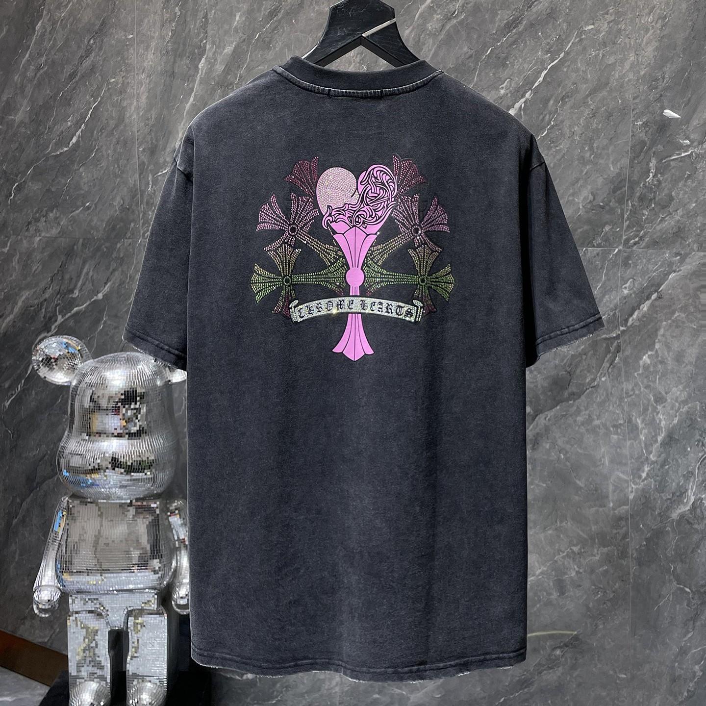 Chrome Hearts GZ-8928  2025 Zomer Nieuw Hoogwaardig Katoen Ronde Hals Los Groot Maat Heren en Dames T-shirt Koppel T-shirt XL zwart