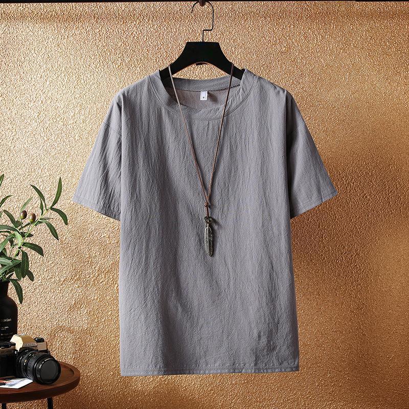 BLUEE Heren T-shirts met O-hals, lichtgewicht, grote maten, effen kleur, casual top, streetwear S grijs