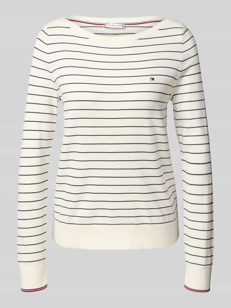Tommy Hilfiger Gebreide trui CO JERSEY STITCH BOAT-NK SWEATER met -merklabel op de mouw