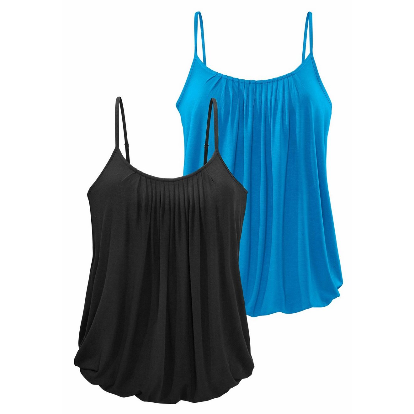 Lascana Top met spaghettibandjes Met decoratieve plooien van zachte viscosekwaliteit (Set van 2)