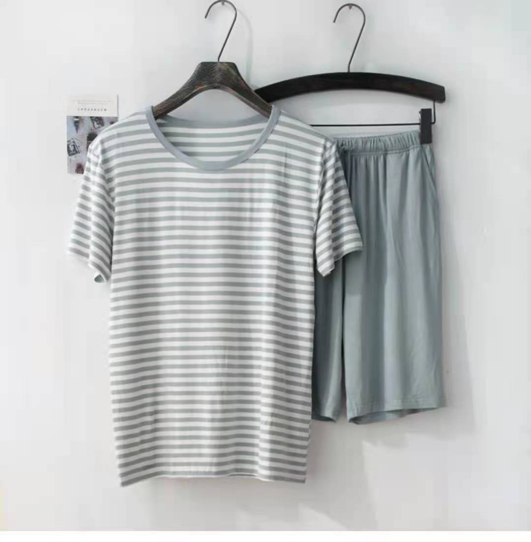 CLOUD COTTON STORY Mannen nieuwe zomer modale pyjama korte mouwen shorts gestreept T-shirt comfortabel plus size thuisservice pak slaapkleding mannen XXL