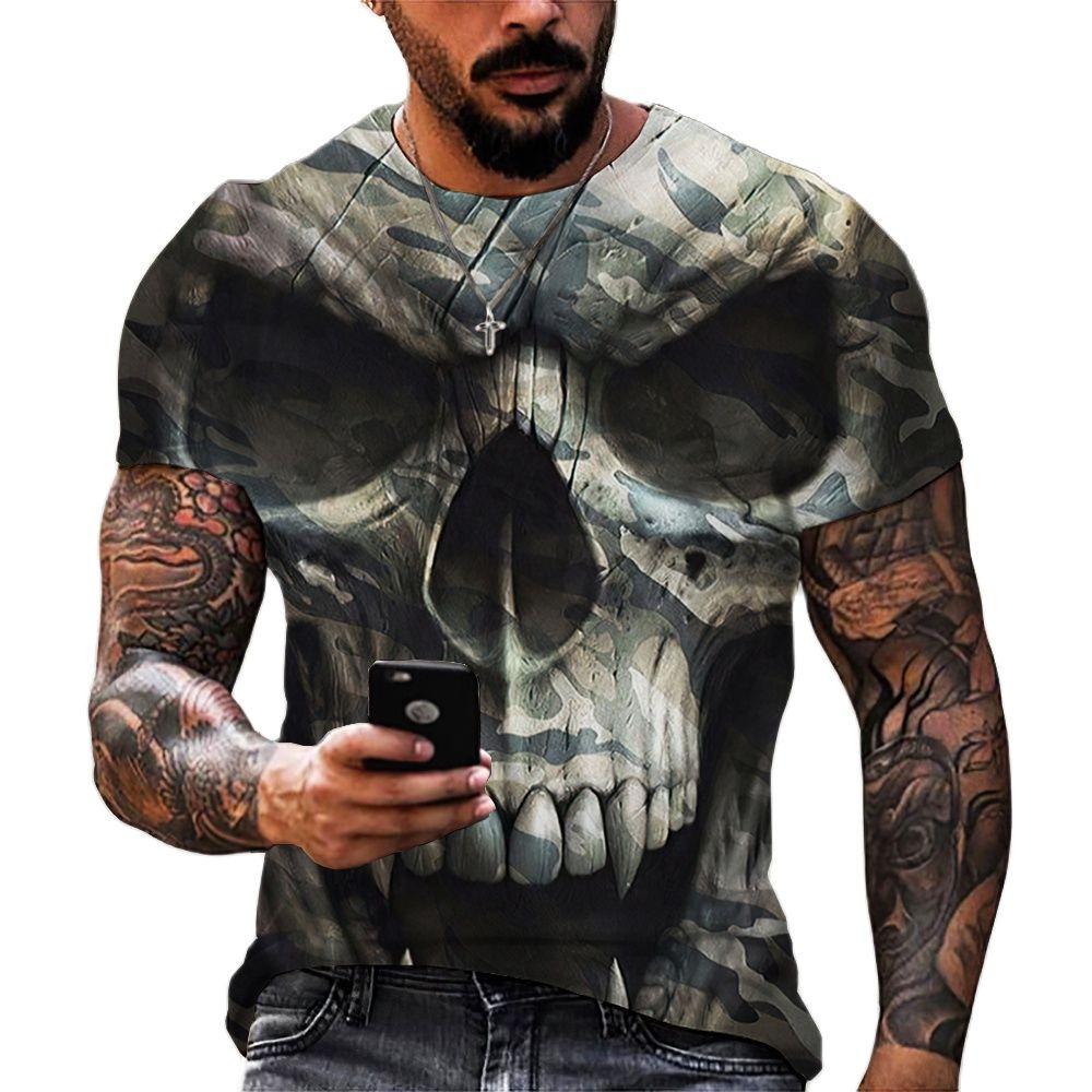 Xin nan zhuang Mode Schedel Grafische 3D Print Mannen t-shirt Zomer O Kraag Korte Mouw Straat Oversized t-shirt Losse Tops Tee Mannen kleding 6XL
