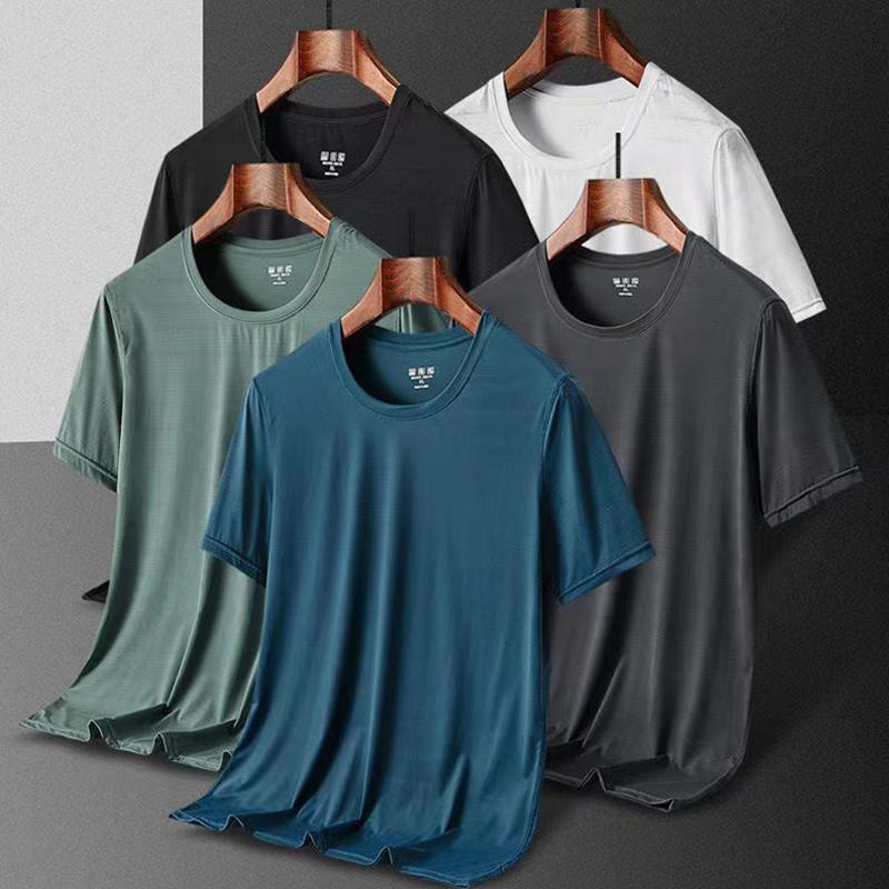 Source universe IJszijde Sneldrogend Sport-T-shirt met ronde hals Gymshirts Fitnessshirt Trainer Hardloop-T-shirt Heren Ademende sportkleding Effen kleur 6XL grijs