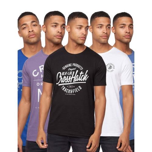 Crosshatch Heren Flomax T-shirt met diverse ontwerpen (Pakket van 5) S zwart