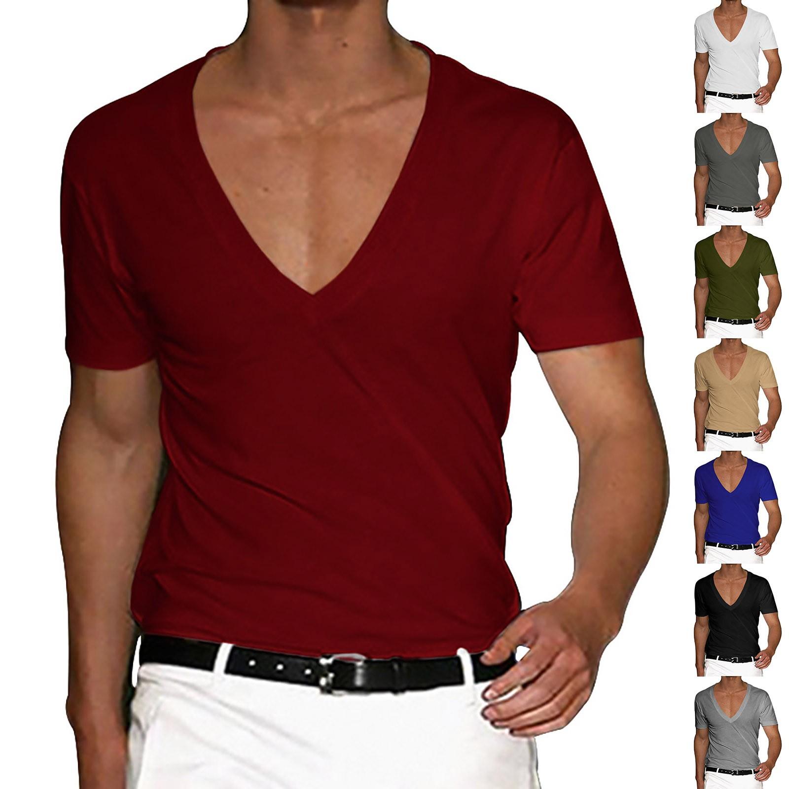 Ximalaya (Qunide) Heren T-shirt Heren V-hals effen kleur groot formaat casual T-shirt met korte mouwen XL wit