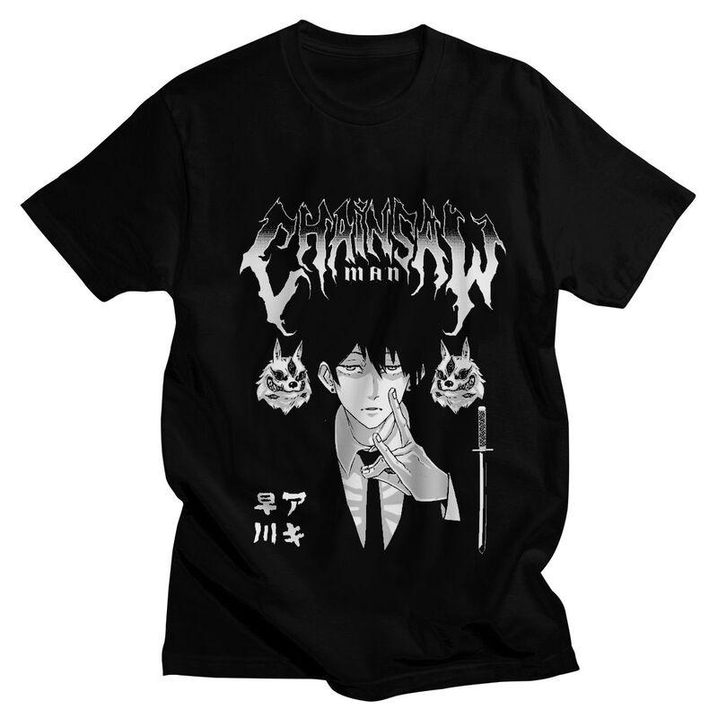 New Young Harajuku Kettingzaag Man T-shirt Mannen Korte Mouw Pure T-shirt Leisure Anime Manga Aki Hayakawa Tee Tops Streetwear T shirts M zwart
