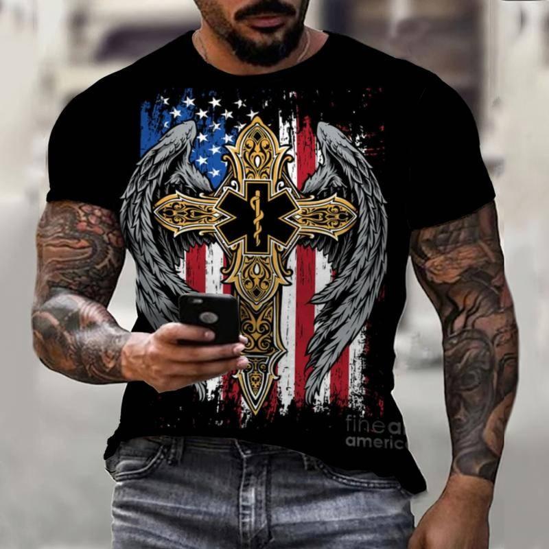 Xin nan zhuang Vlag Warrior Paladin Zomer Mode Heren T-shirt Casual 3D Printing Heren Street Top Korte Mouw L