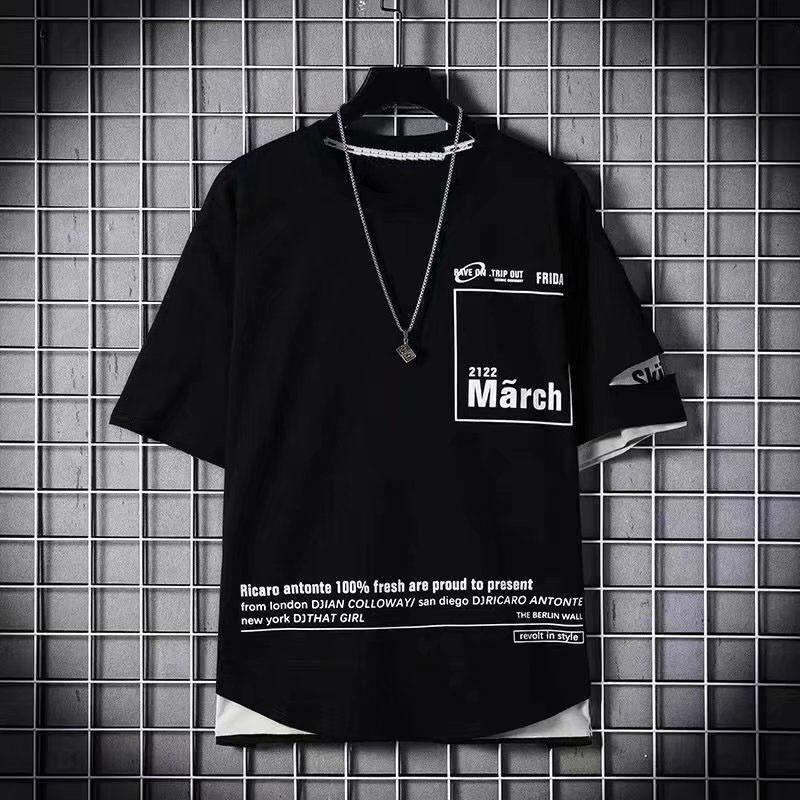 Fashionable life Mode Mannen Shirt Casual Brief Gedrukte T-shirt Losse Ronde Hals Tops Man Shirts Streetwear Heren T-shirts S grijs