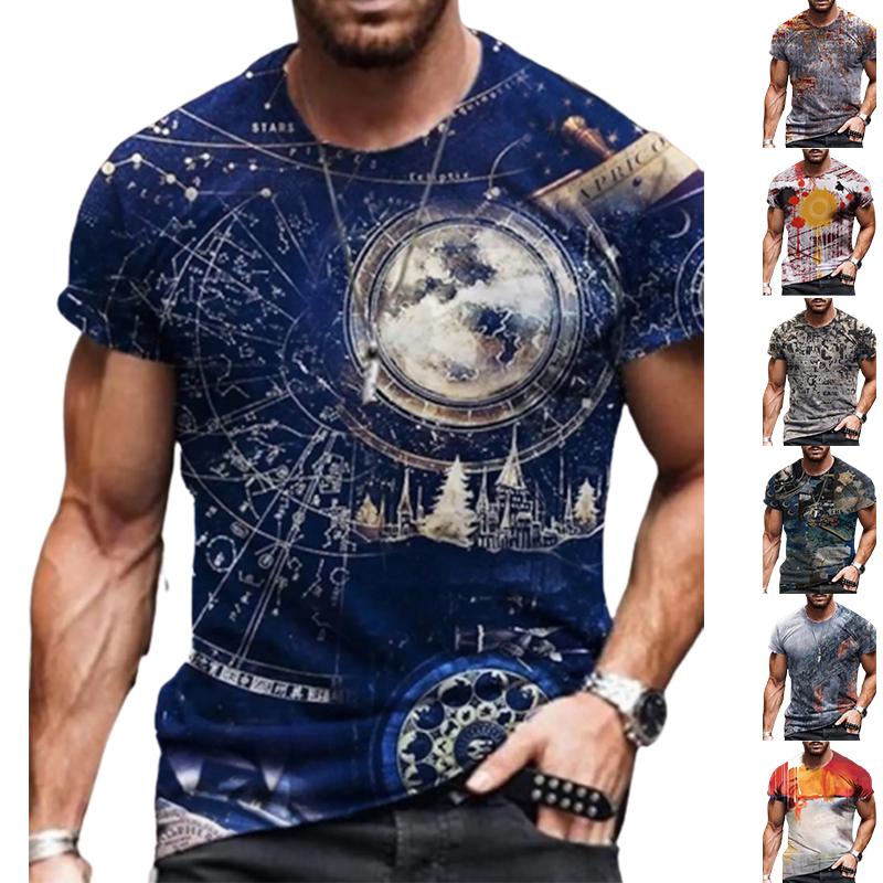 Happy Show New Summer Men's Fashion T-shirt Personality Texture Compass Printed Men's T-shirt Top 7XL wit