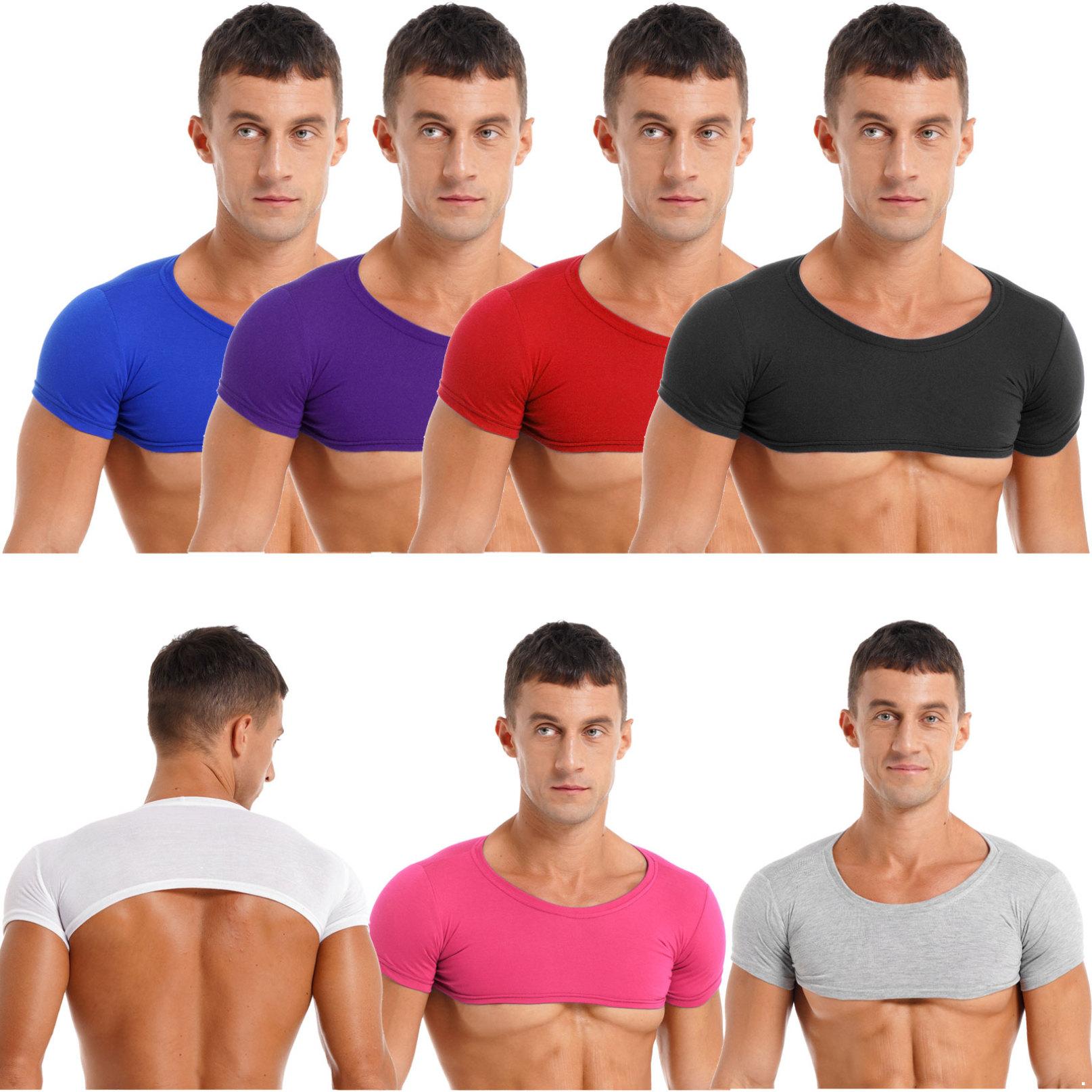 Inhzoy Heren T-shirts met korte mouwen Party Dance Wear Spier Half Tank Top Vest Sport Tee T-shirts Crop Tops Clubwear L koningsblauwe kleur