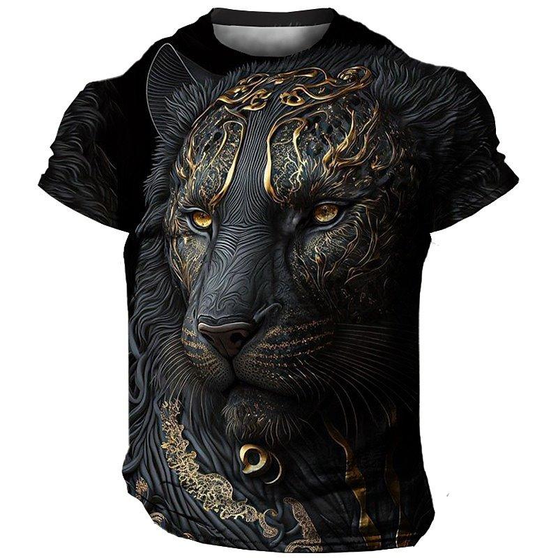 ETST 07 Dagelijks oversized heren T-shirt 3D leeuwenprint tees tops zomer casual dierpatroon streetwear nieuwe mode straat herenkleding L