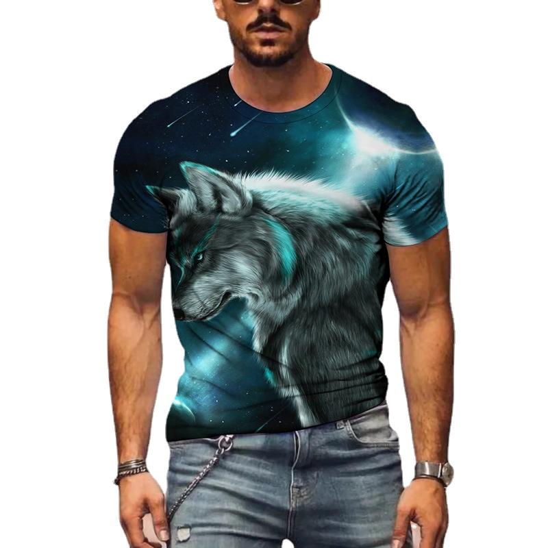 HerSight Zomer heren T-shirt 3D dierenprint losse ronde hals korte mouw tops heren XL