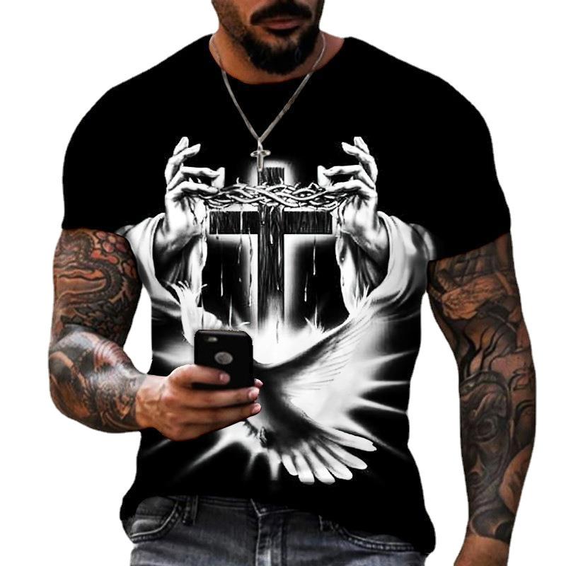 ForYourBeauty Zomer heren T-shirt 3D-print losse ronde hals korte mouw tops heren M