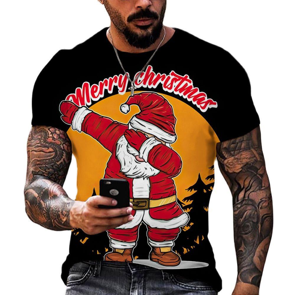 Xin nan zhuang Trend Mode Grappige Kerstman Grafische T-shirts voor Mannen Persoonlijkheid Vrije tijd Vakantie Gedrukte T-shirts met ronde hals en korte mouwen XS