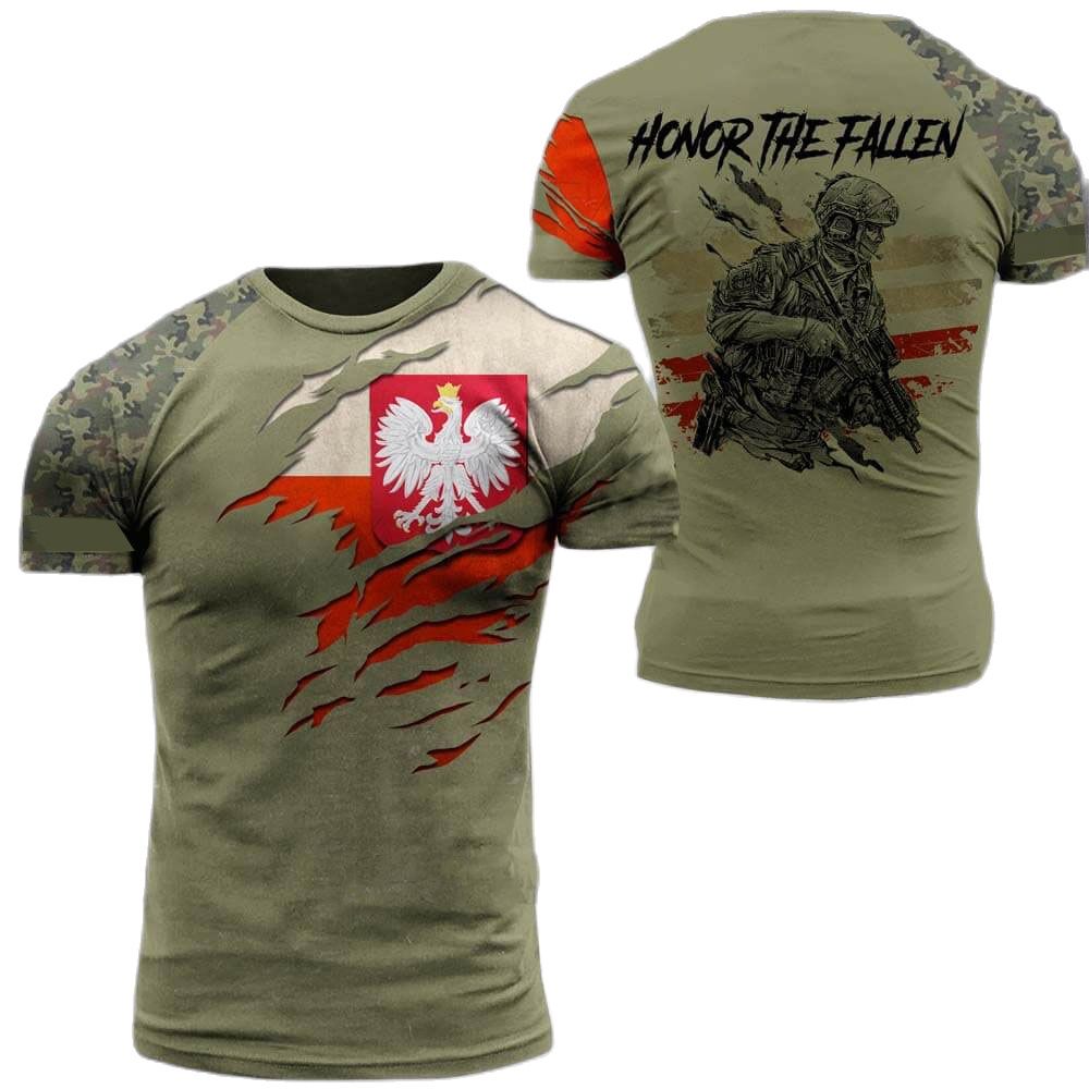 ETST WENDY 005 Poolse leger heren T-shirt Veteran Soldier Polen vlag print herenkleding oversized losse pullover O hals korte mouw shirt M